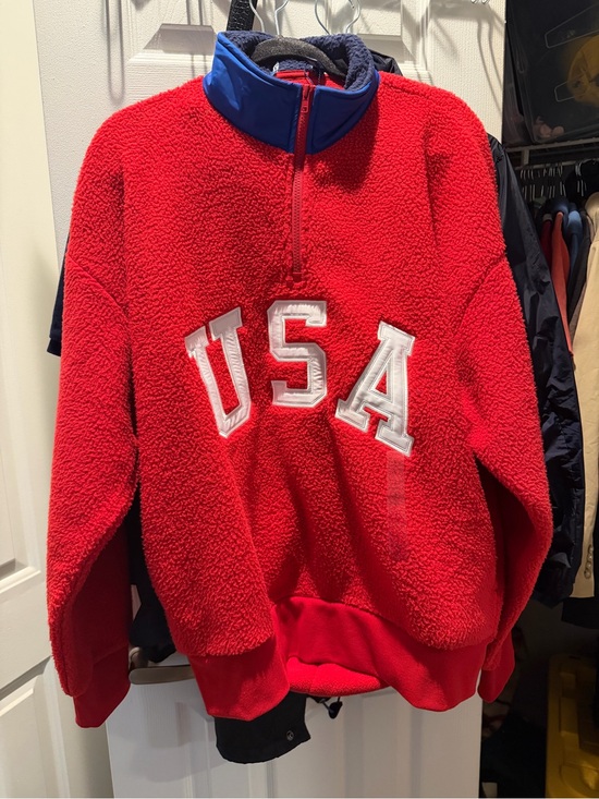 Polo Ralph Lauren Other - Polo by Ralph Lauren Red USA Sherpa Half-Zip Pullover with Blue Trim